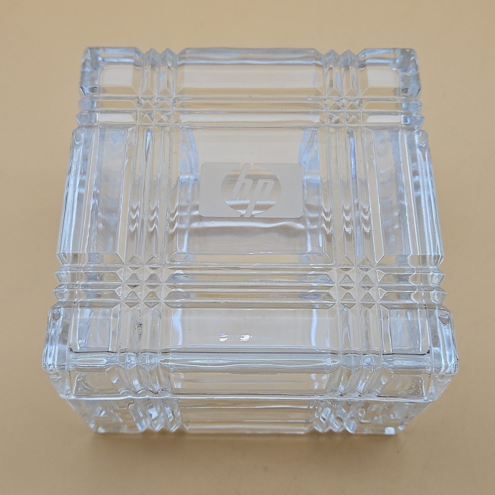 Vintage HP Hewlett Packard Glass Trinket Dish Employee Giveaway Box‎